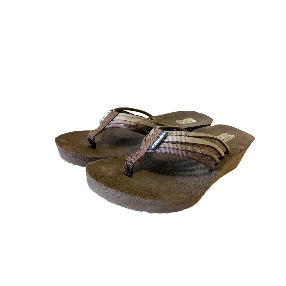 Teva Mush Wedge Sandals Womens 7 Brown Multi Straps Platform Flip Flops